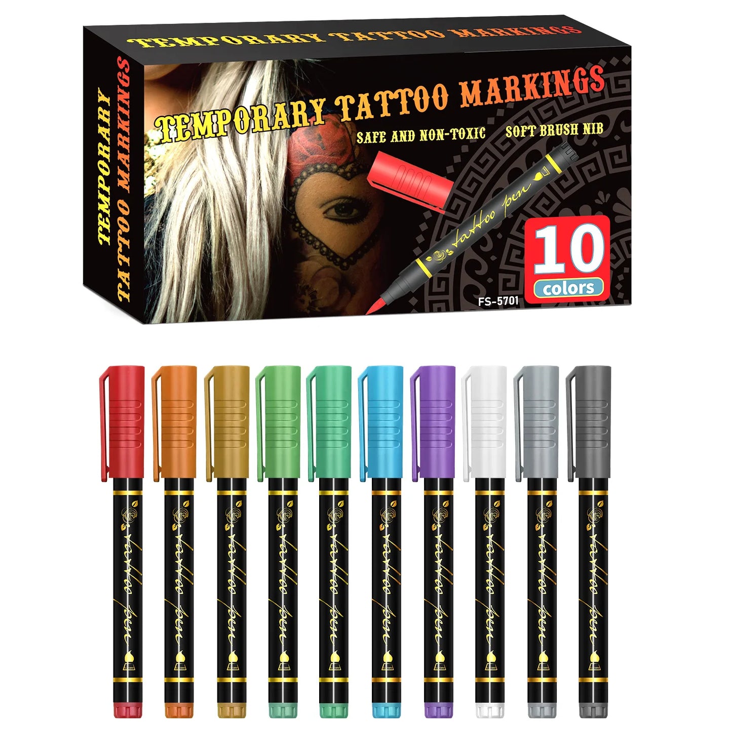 Skin Painting Face Paint for Beginners ，Human Body Graffiti,10Pcs Face Paint Marker Pens DIY Drawing Soft Brush Non-Toxic