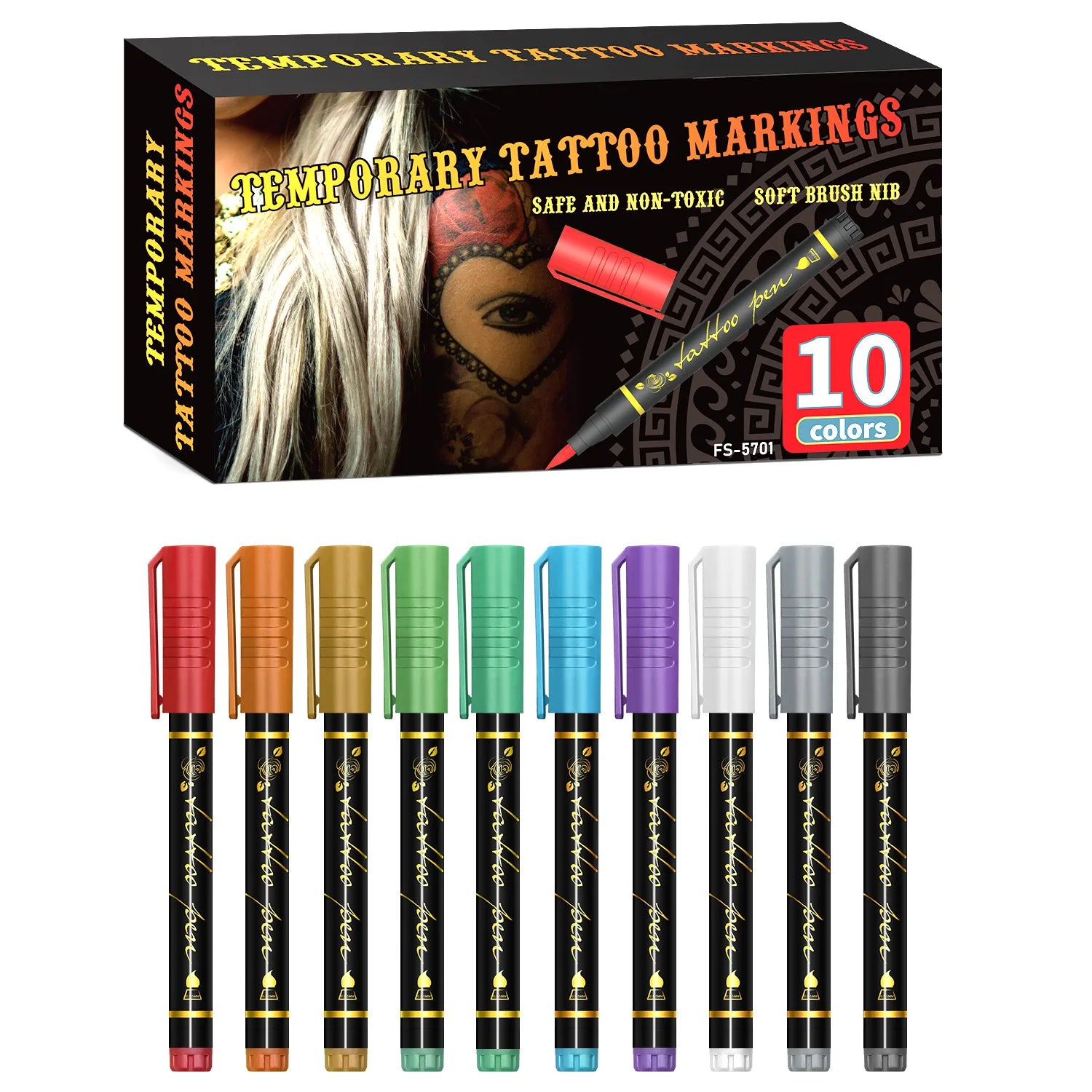 Skin Painting Face Paint for Beginners ，Human Body Graffiti,10Pcs Face Paint Marker Pens DIY Drawing Soft Brush Non-Toxic