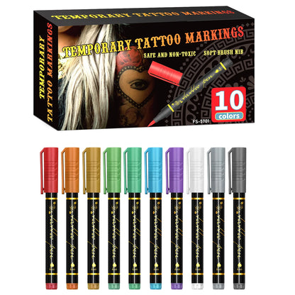 Skin Painting Face Paint for Beginners ，Human Body Graffiti,10Pcs Face Paint Marker Pens DIY Drawing Soft Brush Non-Toxic